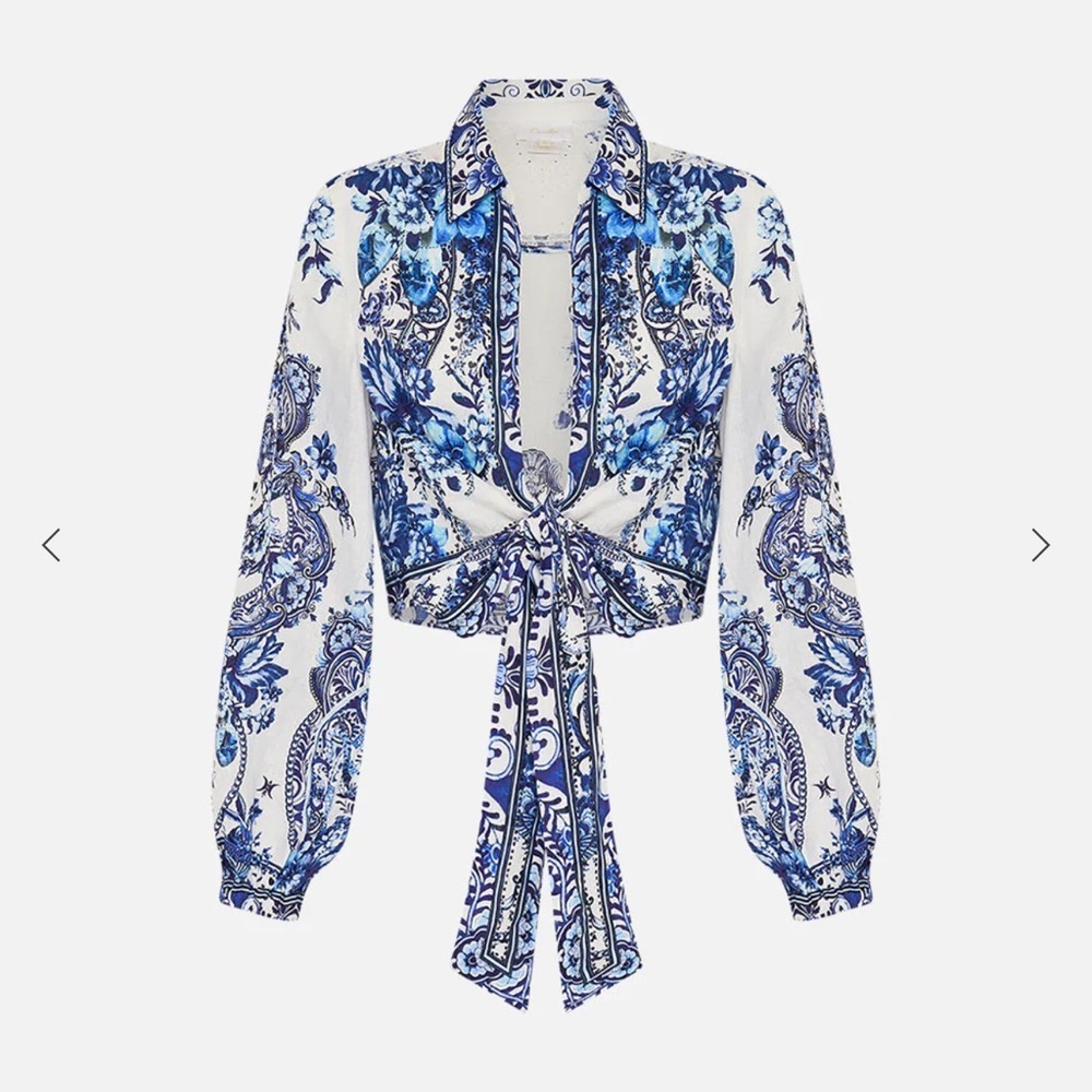 Camilla Cropped Wrap Shirt With Borderie Yoke Size XS